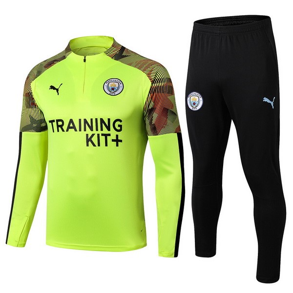 Trainingsanzug Kinder Manchester City 2019-20 Grün Fluorescente Schwarz Fussballtrikots Günstig